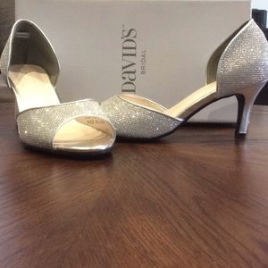 David’s Bridal silver glitter heel
